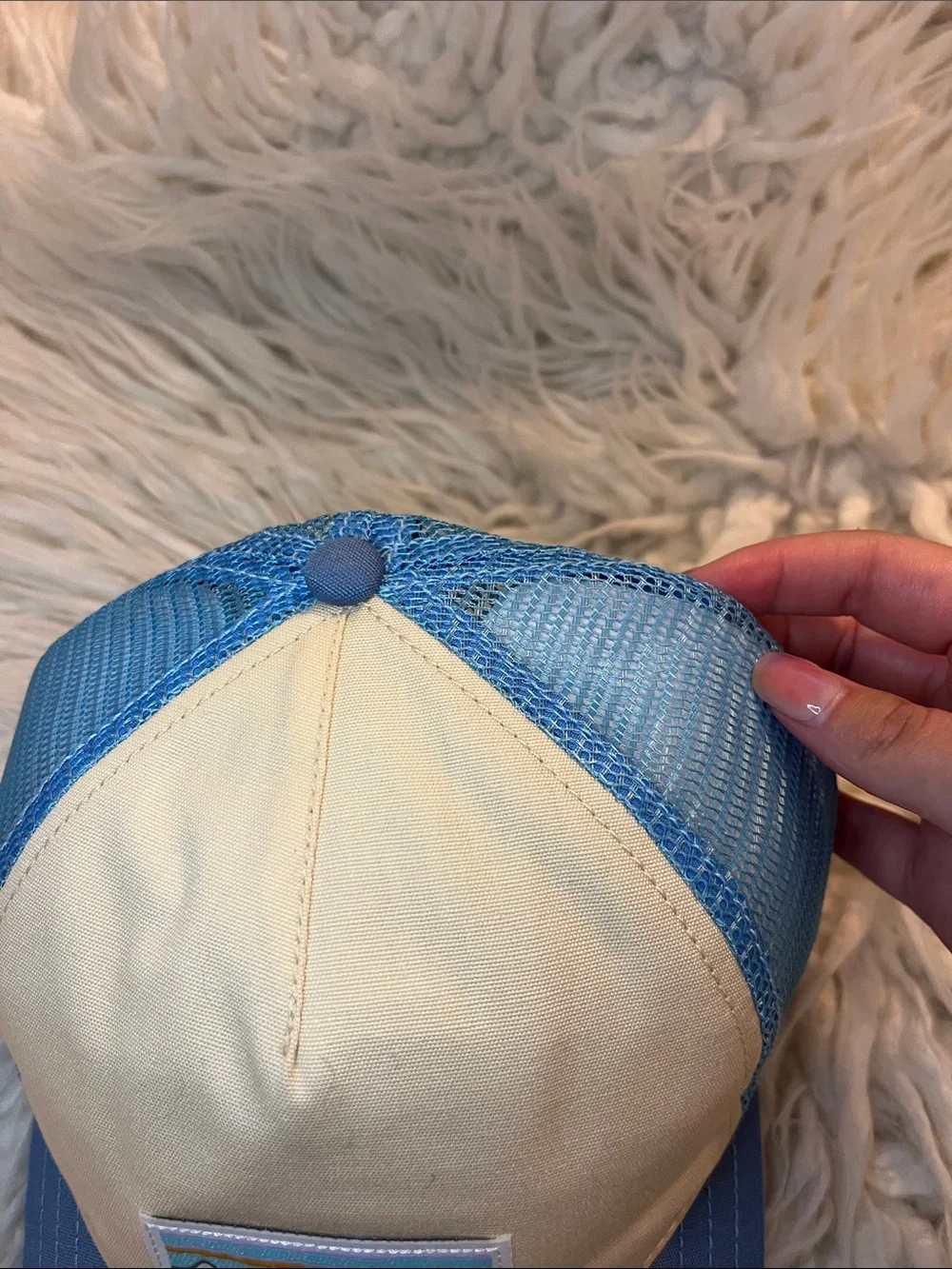 NWT Patagonia Cream and Blue  + Leadville Bright Yellow Trucker Hat Bundle